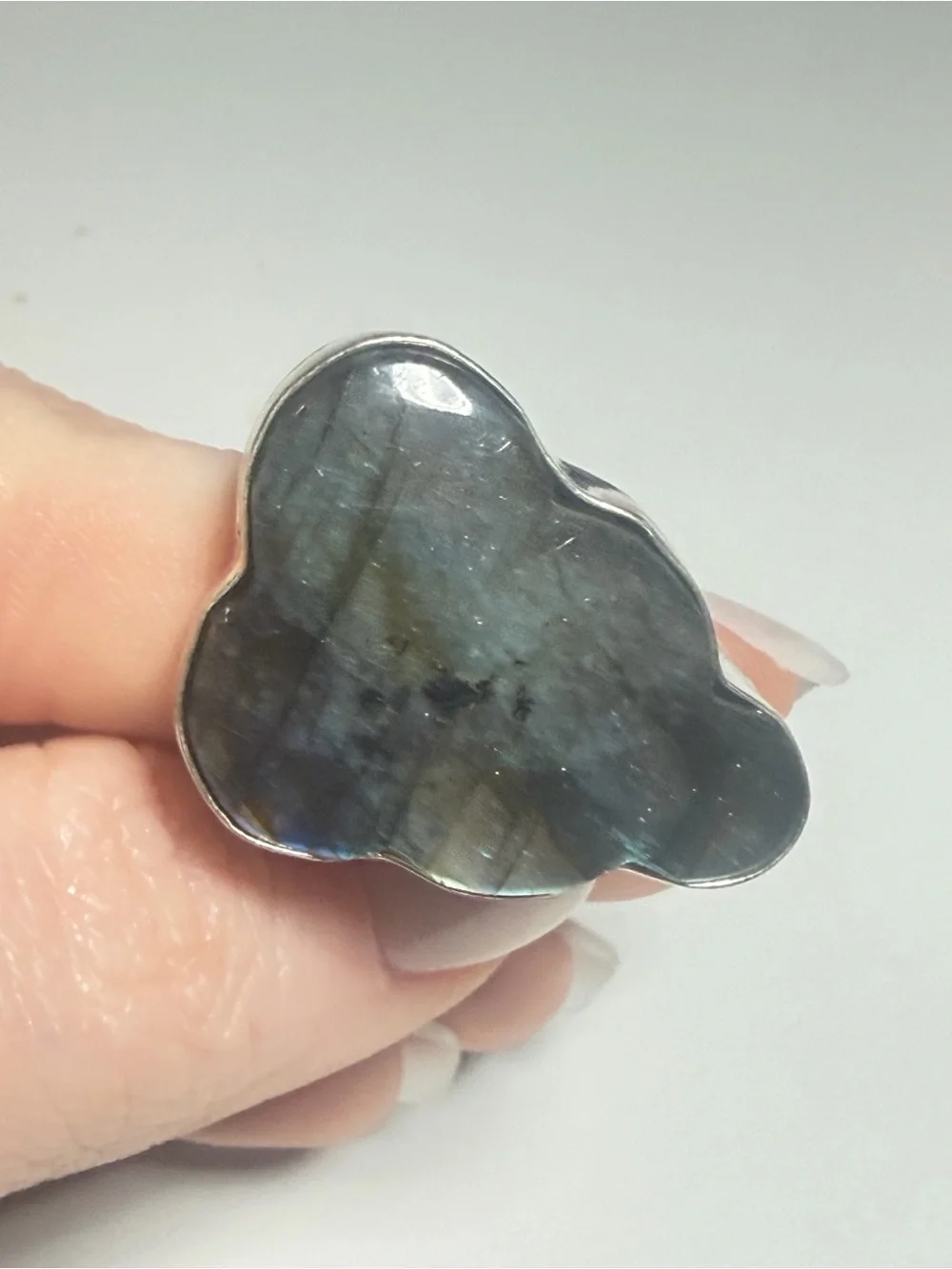 Labradorite Cloud Ring | Teal Blue Gold Flash | Adjustable | 925 Stamped